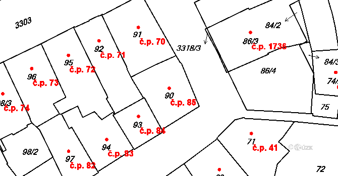 Pelhřimov 85 na parcele st. 90 v KÚ Pelhřimov, Katastrální mapa