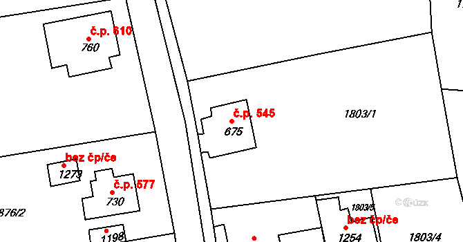 Česká Kamenice 545 na parcele st. 675 v KÚ Česká Kamenice, Katastrální mapa