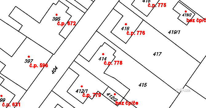 Jablunkov 778 na parcele st. 414 v KÚ Jablunkov, Katastrální mapa