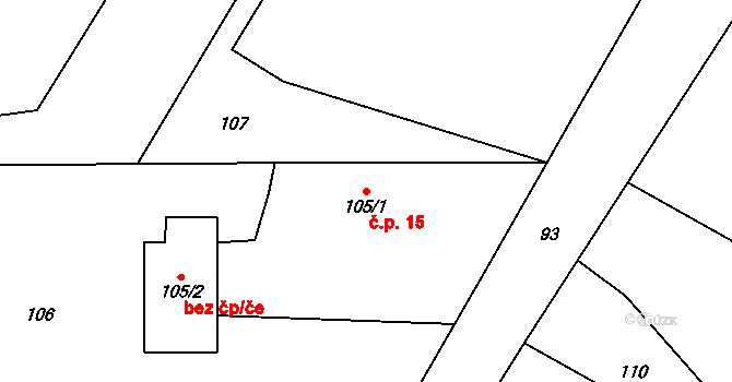 Puchlovice 15 na parcele st. 105/1 v KÚ Puchlovice, Katastrální mapa