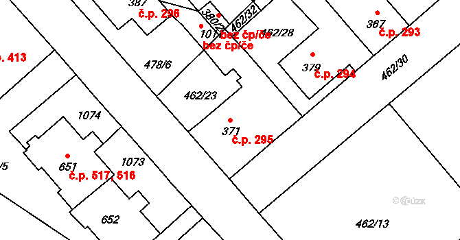 Borohrádek 295 na parcele st. 371 v KÚ Borohrádek, Katastrální mapa
