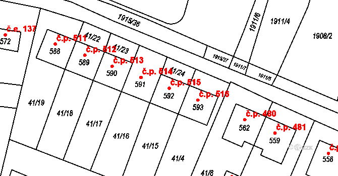 Lomnice nad Lužnicí 515 na parcele st. 592 v KÚ Lomnice nad Lužnicí, Katastrální mapa