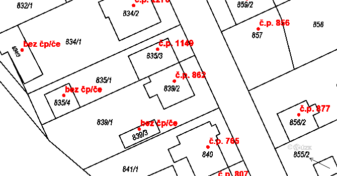 Chodov 862, Praha na parcele st. 839/2 v KÚ Chodov, Katastrální mapa