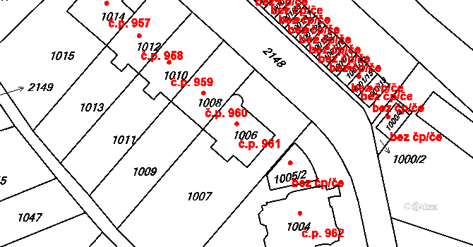 Střešovice 961, Praha na parcele st. 1006 v KÚ Střešovice, Katastrální mapa