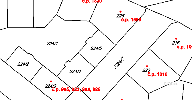 Libeň 983,984,985,995, Praha na parcele st. 224/5 v KÚ Libeň, Katastrální mapa