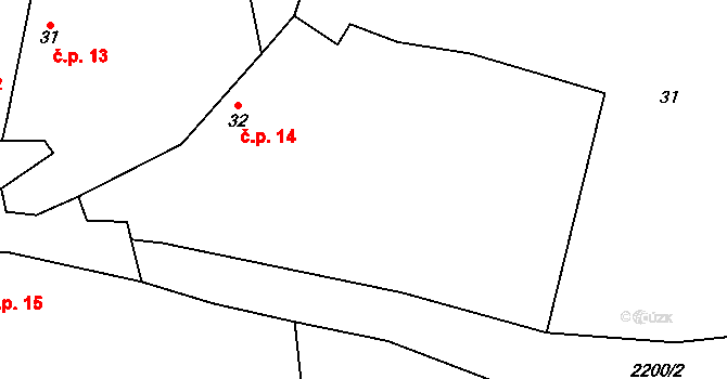 Čečelovice 14 na parcele st. 32 v KÚ Čečelovice, Katastrální mapa
