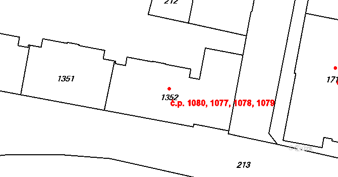 Olomouc 1077,1078,1079,1080 na parcele st. 1352 v KÚ Olomouc-město, Katastrální mapa