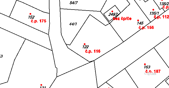 Sezimovo Ústí 116 na parcele st. 122 v KÚ Sezimovo Ústí, Katastrální mapa