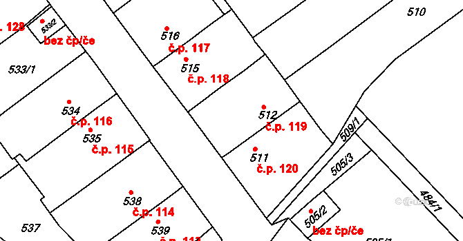 Pražské Předměstí 119, Bílina na parcele st. 512 v KÚ Bílina, Katastrální mapa