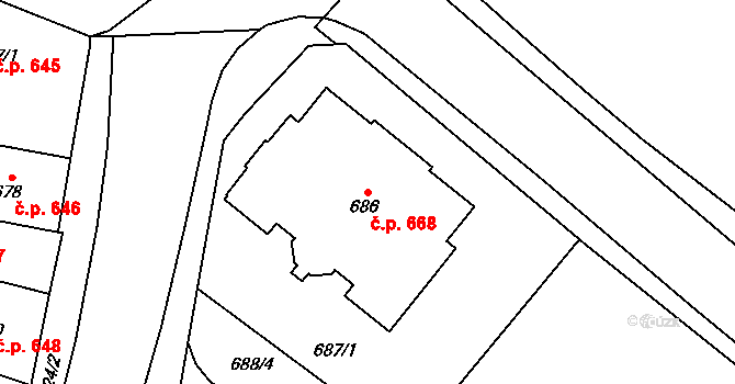 Předměstí 668, Opava na parcele st. 686 v KÚ Opava-Předměstí, Katastrální mapa