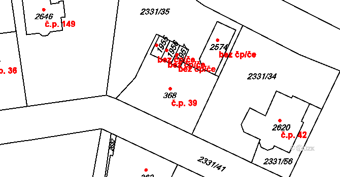 Valcha 39, Plzeň na parcele st. 368 v KÚ Valcha, Katastrální mapa