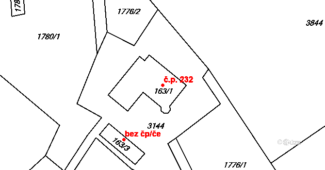 Vlčice 232 na parcele st. 163/1 v KÚ Vlčice u Javorníka, Katastrální mapa