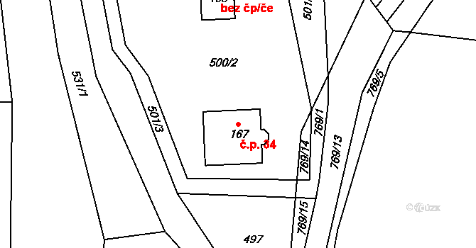 Bořanovice 34, Vimperk na parcele st. 167 v KÚ Bořanovice u Vimperka, Katastrální mapa