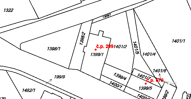 Šluknov 299 na parcele st. 1399/1 v KÚ Šluknov, Katastrální mapa