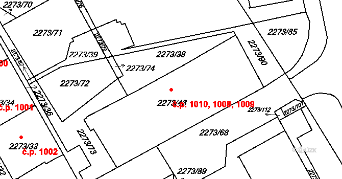 Šluknov 1008,1009,1010 na parcele st. 2273/43 v KÚ Šluknov, Katastrální mapa