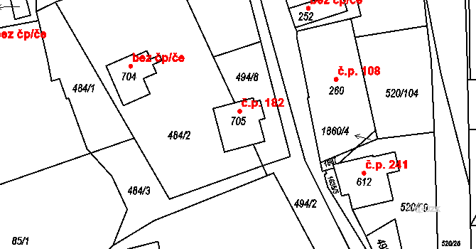 Chodov 182 na parcele st. 705 v KÚ Chodov u Domažlic, Katastrální mapa