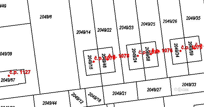 Třemošná 1078 na parcele st. 2049/46 v KÚ Třemošná, Katastrální mapa