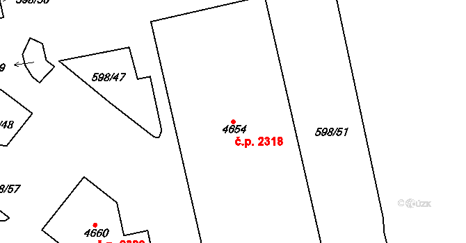 Blansko 2318 na parcele st. 4654 v KÚ Blansko, Katastrální mapa