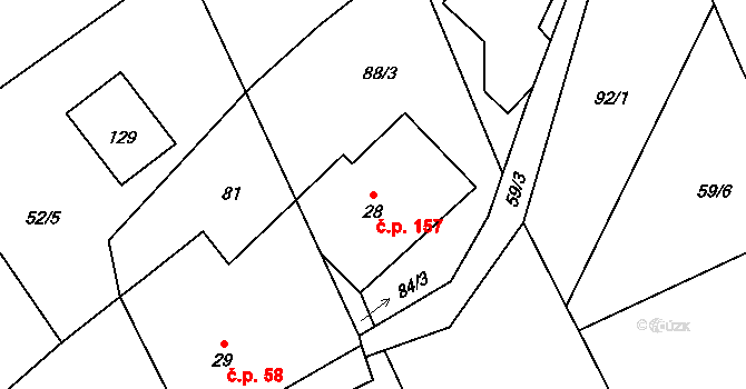Dolní Suchá 157, Hrádek nad Nisou na parcele st. 28 v KÚ Dolní Suchá u Chotyně, Katastrální mapa