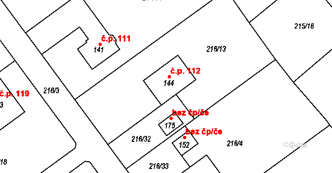 Olešnice 112 na parcele st. 144 v KÚ Olešnice nad Cidlinou, Katastrální mapa