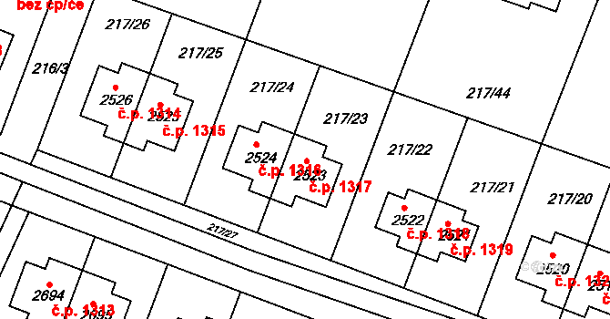 Nové Strašecí 1317 na parcele st. 2523 v KÚ Nové Strašecí, Katastrální mapa