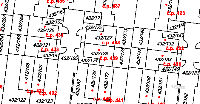 Březiněves 439, Praha na parcele st. 432/128 v KÚ Březiněves, Katastrální mapa