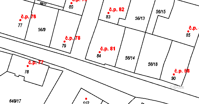 Poděvousy 81 na parcele st. 84 v KÚ Poděvousy, Katastrální mapa