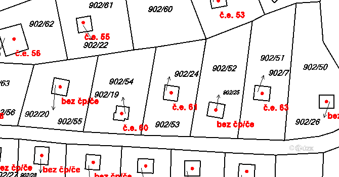 Homole 61 na parcele st. 902/24 v KÚ Homole, Katastrální mapa