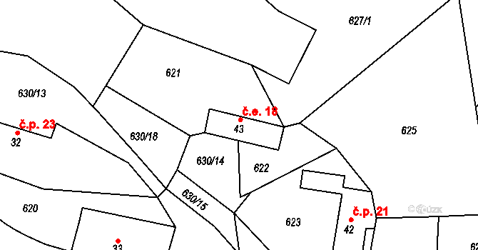 Vernýřov 18, Chlístovice na parcele st. 43 v KÚ Vernýřov, Katastrální mapa