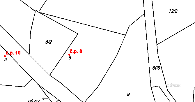 Bilina 8, Veselíčko na parcele st. 5 v KÚ Bilina, Katastrální mapa