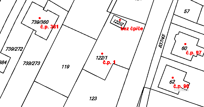 Proskovice 1, Ostrava na parcele st. 122/1 v KÚ Proskovice, Katastrální mapa