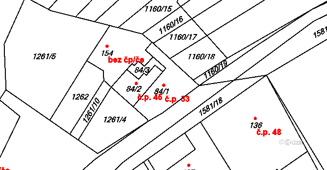 Veselíčko 33, Žďár nad Sázavou na parcele st. 84/1 v KÚ Veselíčko u Žďáru nad Sázavou, Katastrální mapa