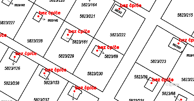 Most 38013649 na parcele st. 5823/69 v KÚ Most II, Katastrální mapa