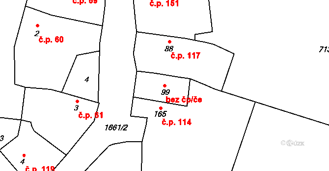 Lnáře 43301649 na parcele st. 99 v KÚ Lnáře, Katastrální mapa