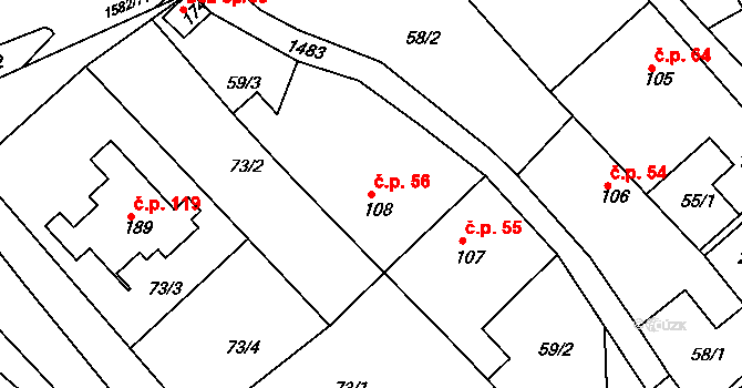 Vršovice 56 na parcele st. 108 v KÚ Vršovice u Opavy, Katastrální mapa
