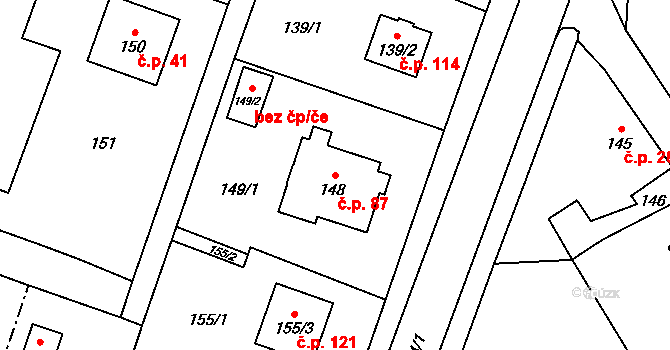 Vlaštovičky 87, Opava na parcele st. 148 v KÚ Vlaštovičky, Katastrální mapa