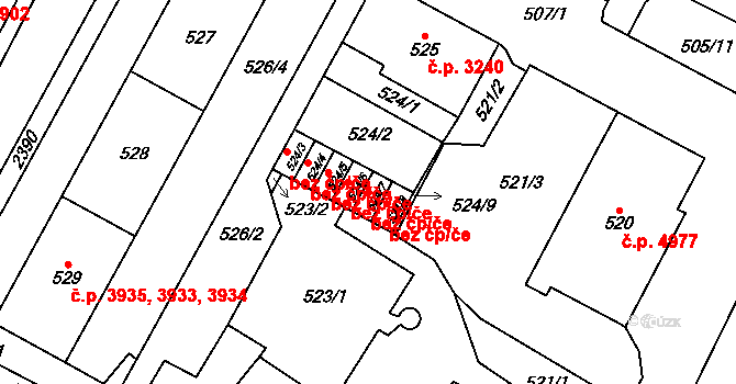 Chomutov 45048649 na parcele st. 524/7 v KÚ Chomutov I, Katastrální mapa