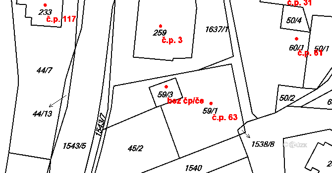 Ústí 45685649 na parcele st. 59/3 v KÚ Ústí u Vsetína, Katastrální mapa