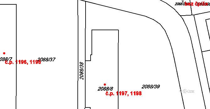 Hlučín 1197,1198 na parcele st. 2088/8 v KÚ Hlučín, Katastrální mapa