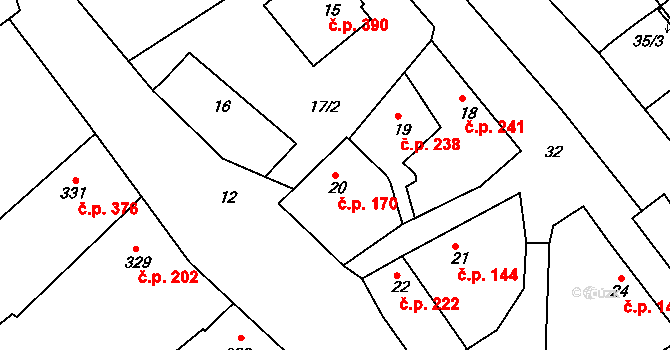 Tupesy 170 na parcele st. 20 v KÚ Tupesy na Moravě, Katastrální mapa