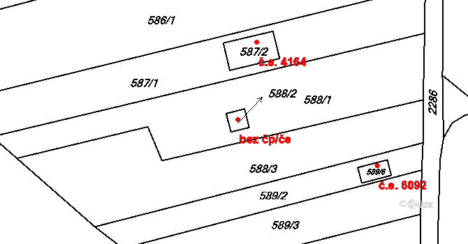 Znojmo 48862649 na parcele st. 588/2 v KÚ Oblekovice, Katastrální mapa