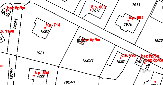 Řevnice 49168649 na parcele st. 1925/2 v KÚ Řevnice, Katastrální mapa