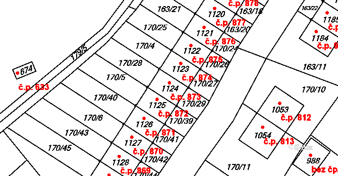 Líbeznice 873 na parcele st. 1124 v KÚ Líbeznice, Katastrální mapa