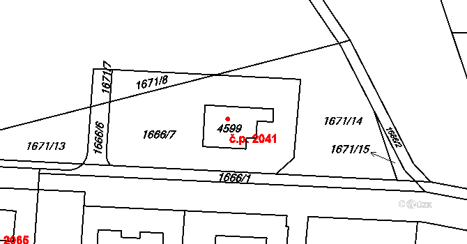 Čelákovice 2041 na parcele st. 4599 v KÚ Čelákovice, Katastrální mapa