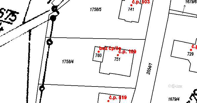 Třebenice 54601649 na parcele st. 760 v KÚ Třebenice, Katastrální mapa