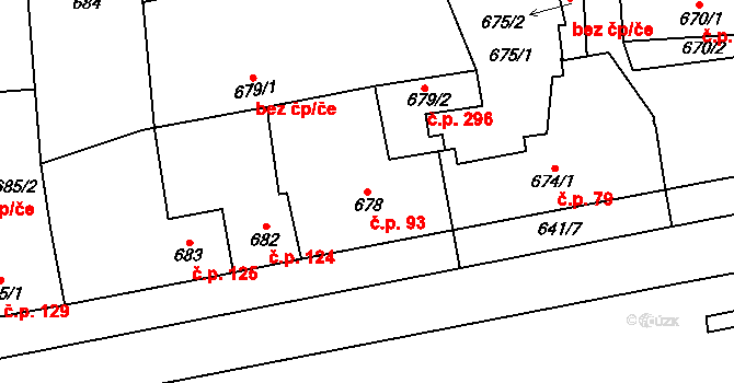 Nýřany 93 na parcele st. 678 v KÚ Nýřany, Katastrální mapa