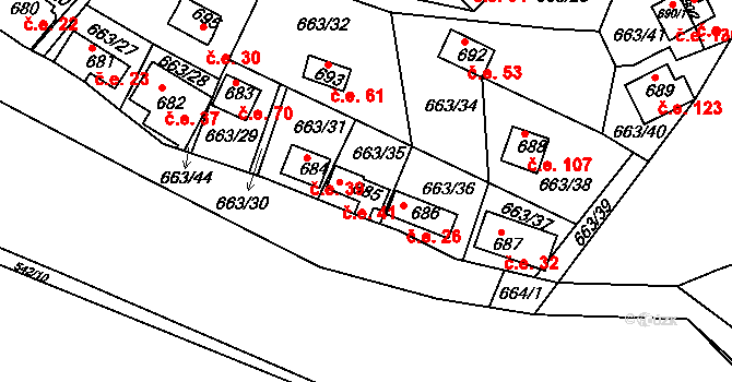 Chrást 41 na parcele st. 685 v KÚ Chrást u Plzně, Katastrální mapa