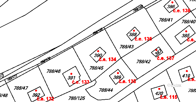 Nučice 134 na parcele st. 390 v KÚ Nučice u Rudné, Katastrální mapa