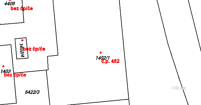 Bezděkovské Předměstí 452, Domažlice na parcele st. 1402/1 v KÚ Domažlice, Katastrální mapa