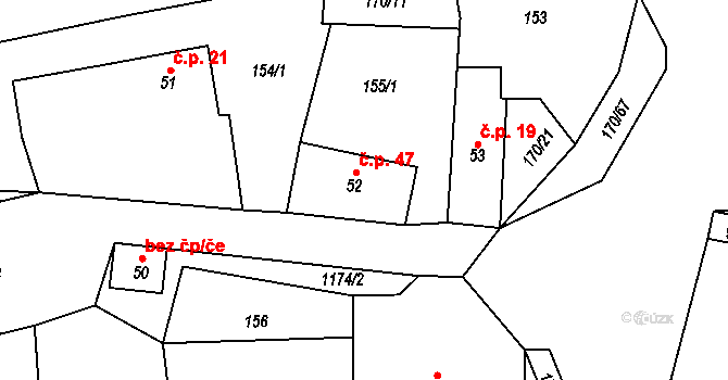 Bližanovy 47, Plánice na parcele st. 52 v KÚ Bližanovy, Katastrální mapa